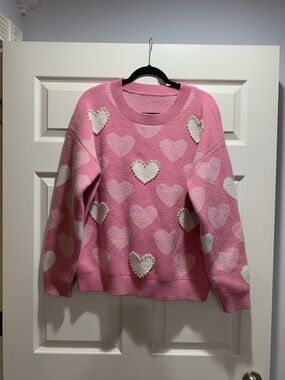 Pink Heart Pattern Crewneck Sweater
